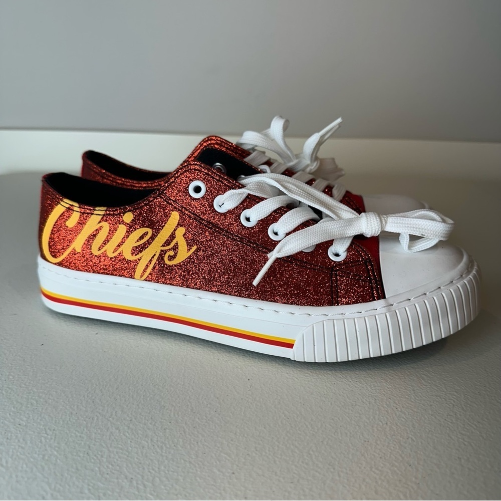 NEW Foco Kansas City Chiefs NFL Football Red Glitter Lace Up Sneakers Size 9